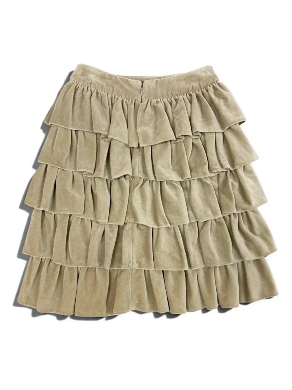 Chanel Velour Ruffles Skirt CC Logo Plate 38 Sizes Beige Cotton